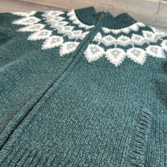 LL Bean Full Zip Cardigan Sweater Size S Classic Rag 100% Lambs Wool Fair Isle - Picture 11 of 16